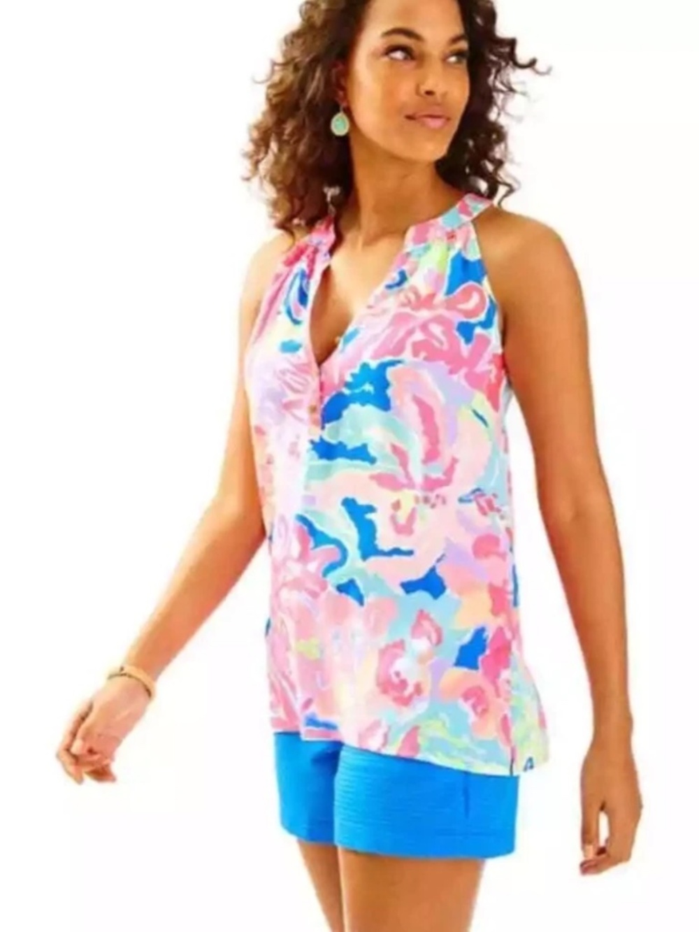 Lilly Pulitzer 100% Silk Floral Bailey Top Playa Hermosa S Colorful Smocked NWT